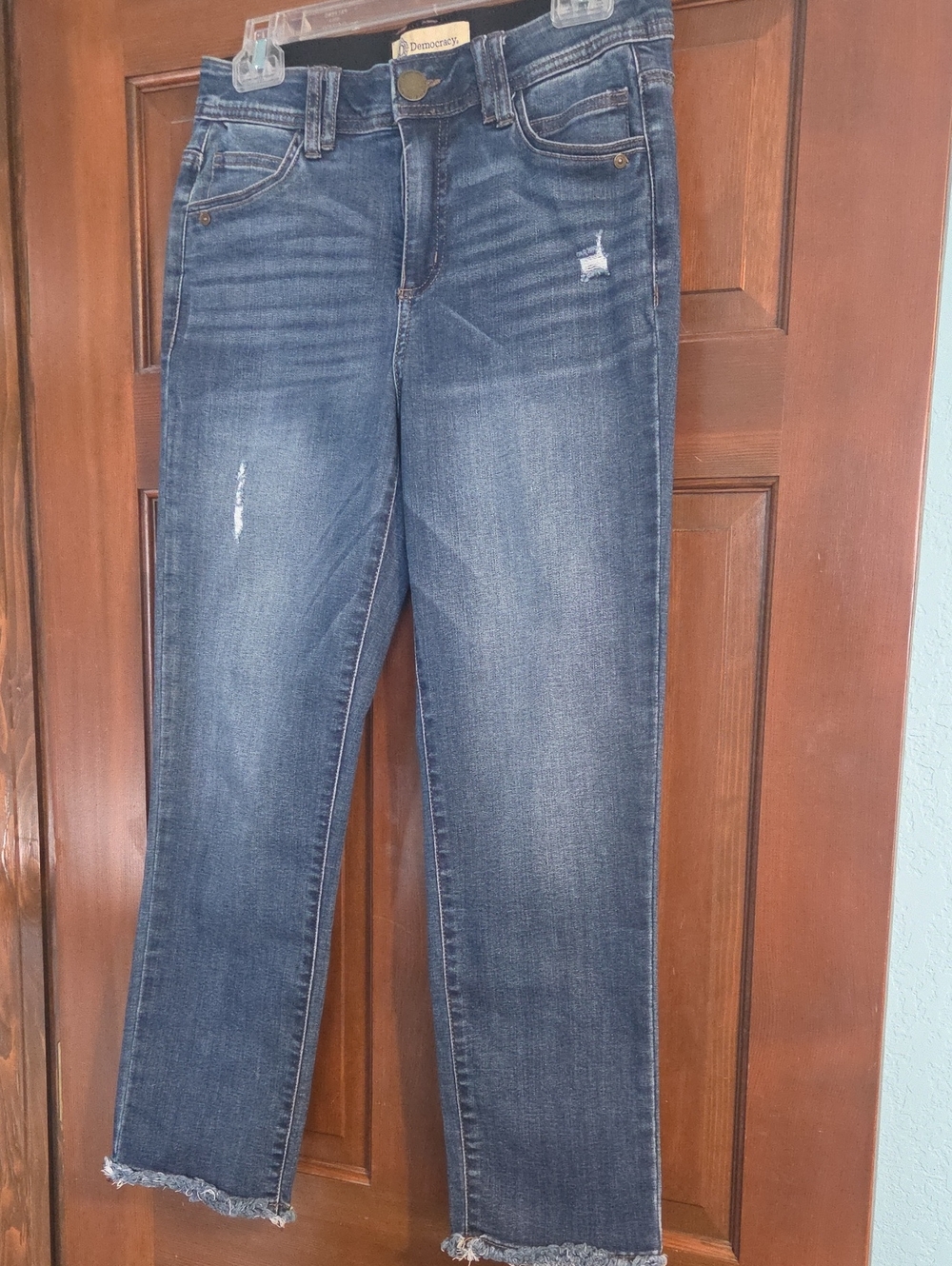 Democracy Dark Blue Distressed Cropped Jeans